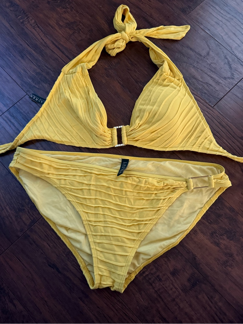 Ralph lauren Yellow Textured Halter Bikini Set